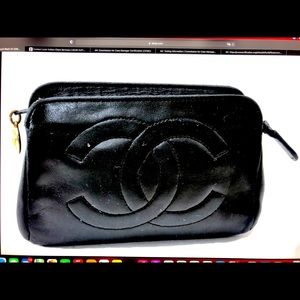 Authentic Chanel Black Lamb Skin Pouch